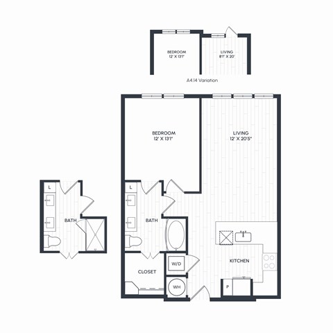 Floor plan for 1 bed, 1 bath, 807 sqft